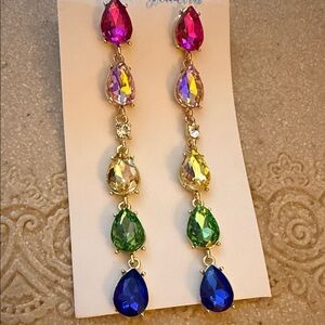 NWT Glitz 3.5”Multicolor Teardrop Earrings